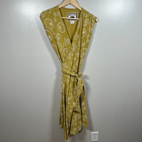 Effie's Heart Theresa Wrap Dress Size Small Green Floral Retro Knee Length - Picture 1 of 9